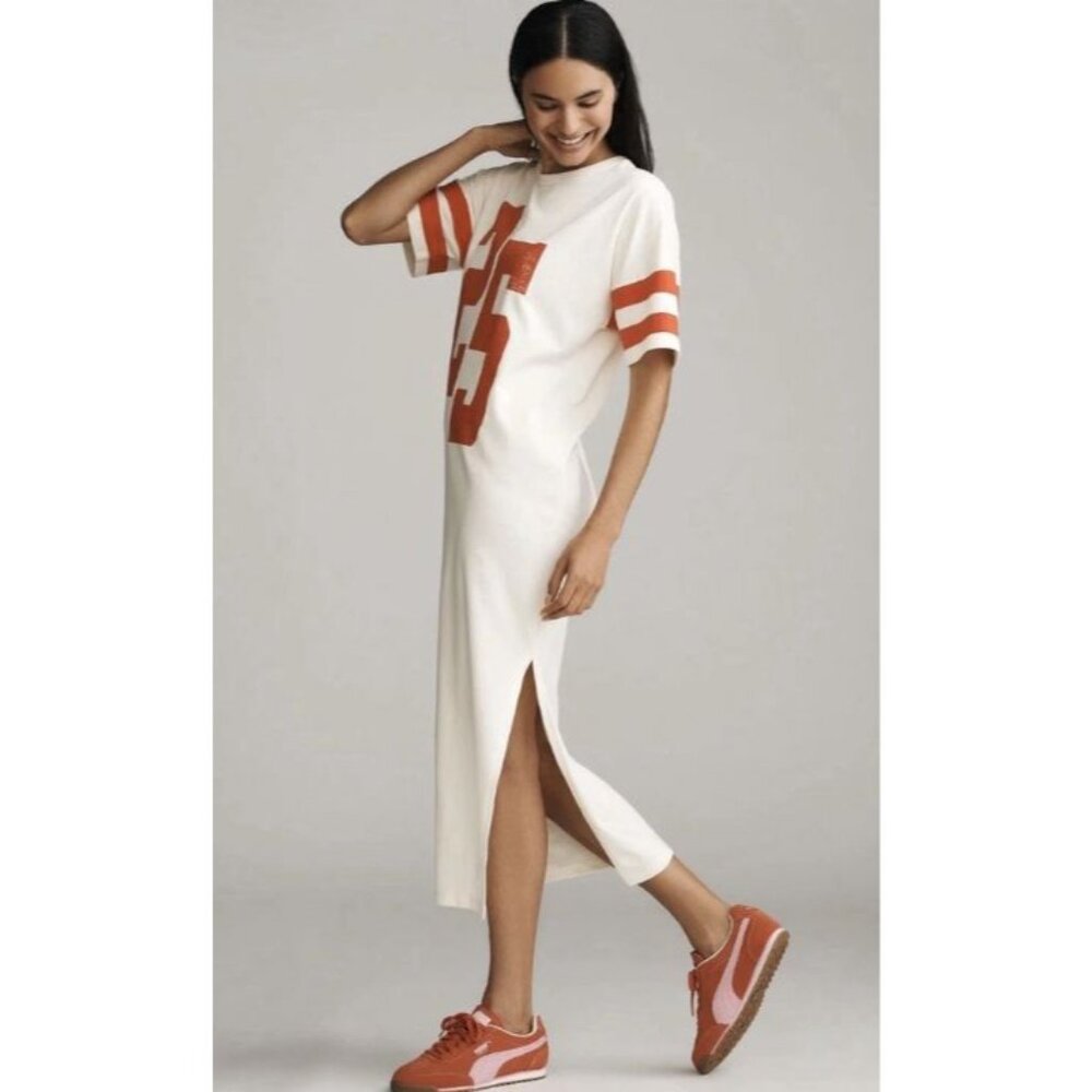 NWT Daily Practice Graphic T-Shirt Midi Dress S Shift Varsity Sporty 100% Cotton